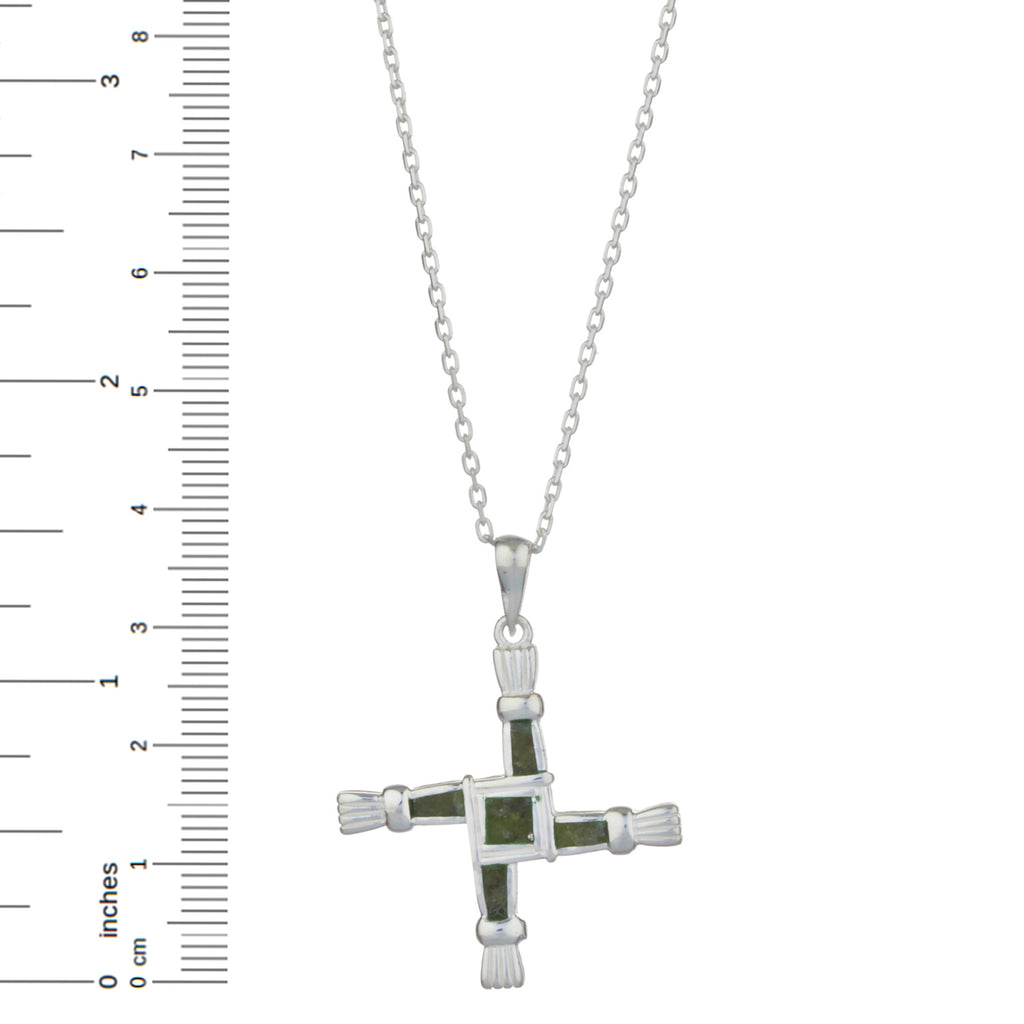 Sterling Silver St. Brigid's Cross w/ Irish Connemara Green Marble Pendant with 18" Silver Chain