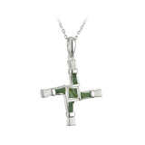 Sterling Silver St. Brigid's Cross w/ Irish Connemara Green Marble Pendant with 18" Silver Chain