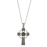 Celtic Cross Sterling Silver with Irish Connemara Green Marble Pendant