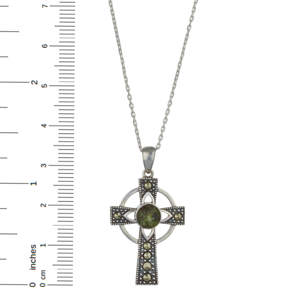 Celtic Cross Sterling Silver with Irish Connemara Green Marble Pendant