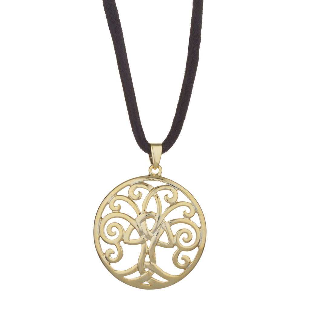 Tree of Life Gold Tone Pendant with Black Cord