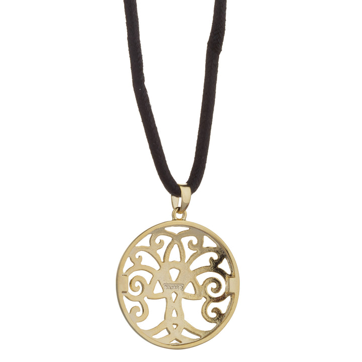 Tree of Life Gold Tone Pendant with Black Cord