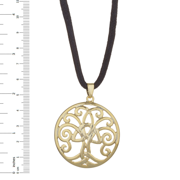 Tree of Life Gold Tone Pendant with Black Cord