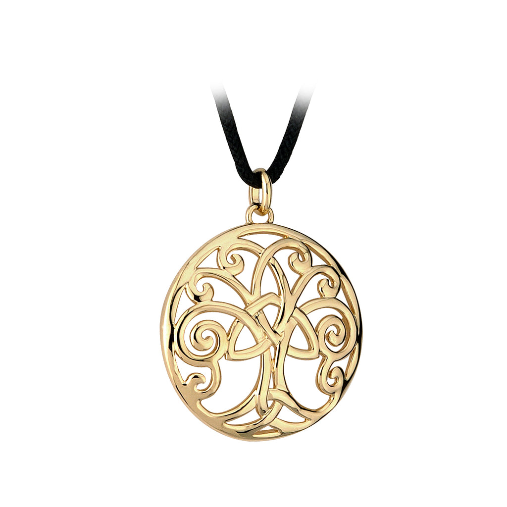 Tree of Life Gold Tone Pendant with Black Cord