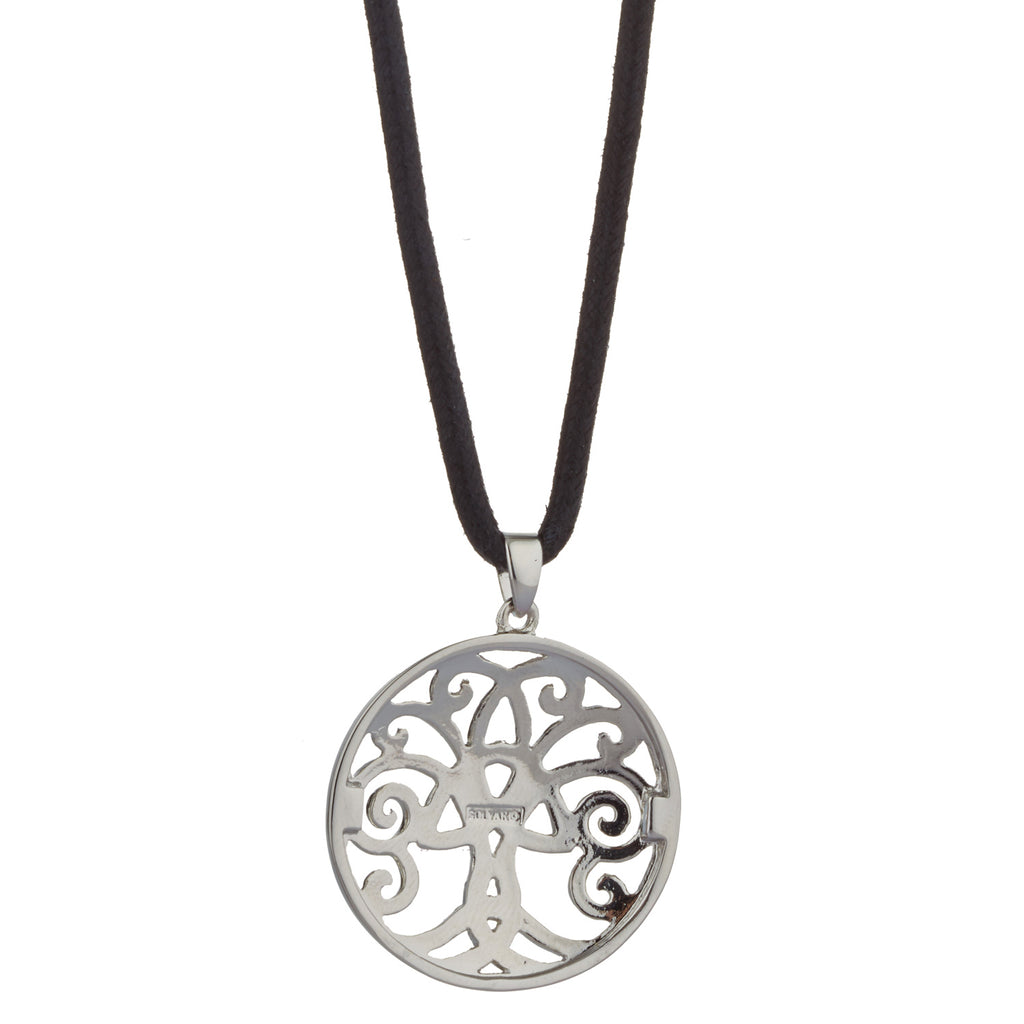 Tree of Life Necklace Rhodium Plated Non Precious Metal with 19 Cotton Cord