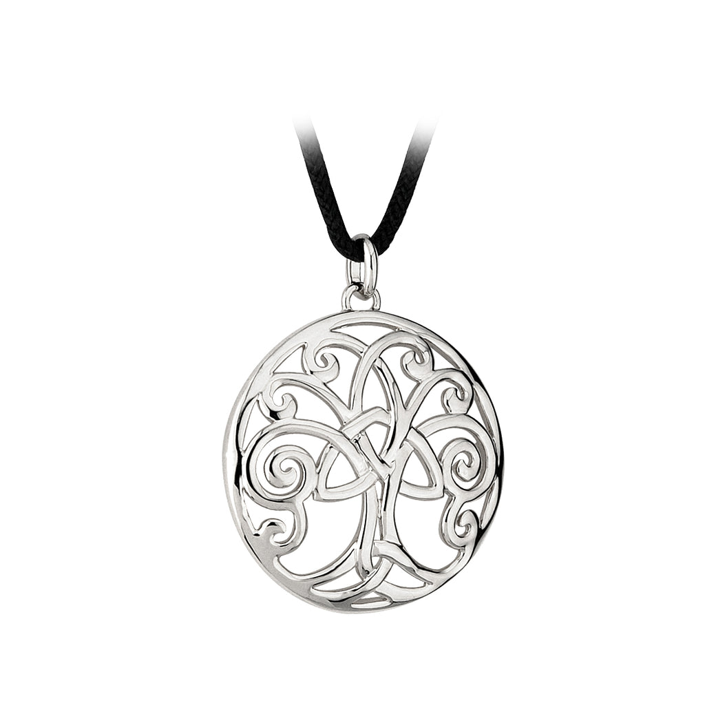 Tree of Life Necklace Rhodium Plated Non Precious Metal with 19 Cotton Cord