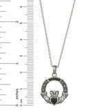 Claddagh Sterling Silver Pendant with Marcasite & Irish Connemara Green Marble w/ 18" Silver Chain