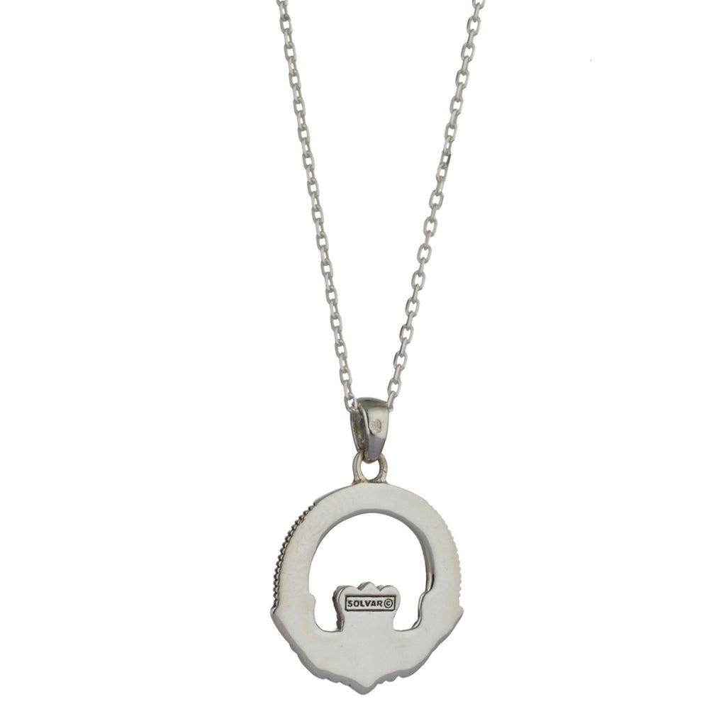 Claddagh Sterling Silver Pendant with Marcasite & Irish Connemara Green Marble w/ 18" Silver Chain