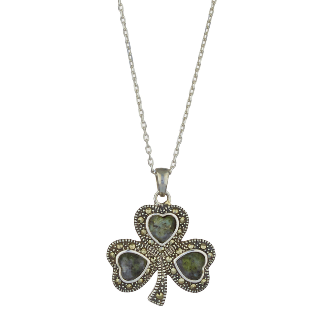 Shamrock Sterling Silver Pendant with Irish Connemara Green Marble