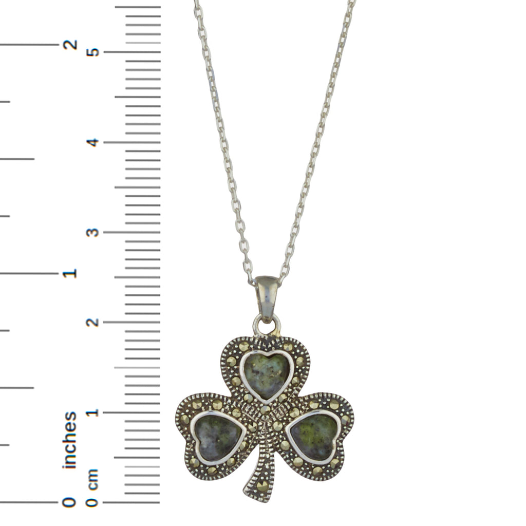 Shamrock Sterling Silver Pendant with Irish Connemara Green Marble