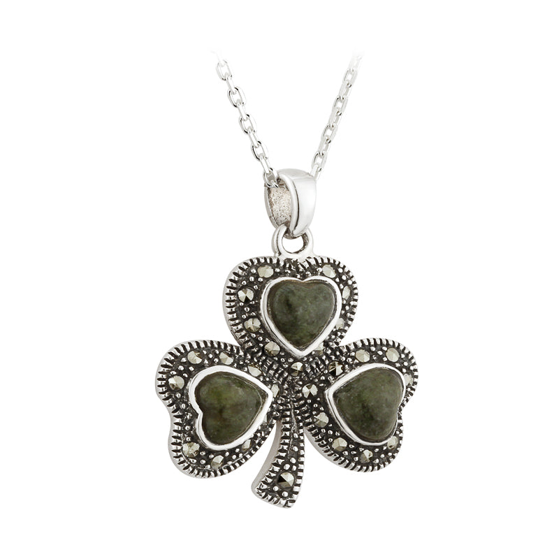 Shamrock Sterling Silver Pendant with Irish Connemara Green Marble