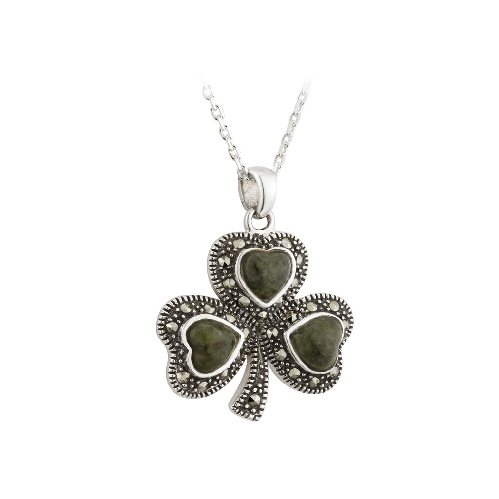 Shamrock Sterling Silver Pendant with Irish Connemara Green Marble