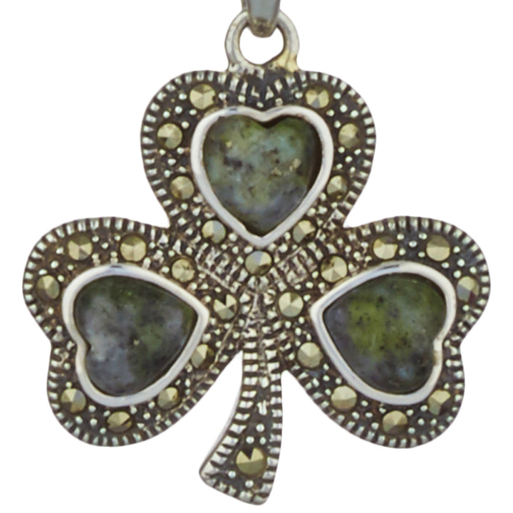 Shamrock Sterling Silver Pendant with Irish Connemara Green Marble
