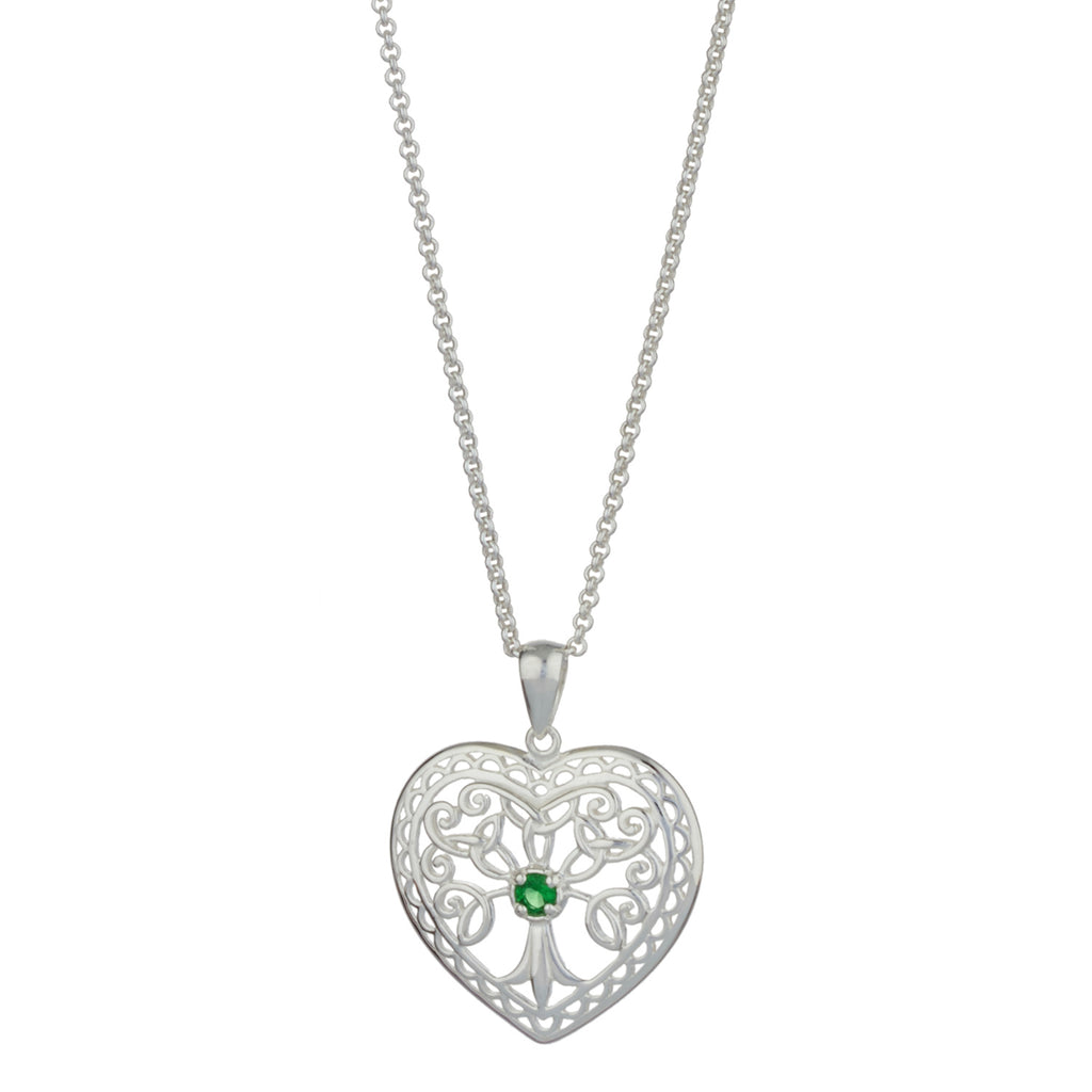Tree of Life Sterling Silver Heart Pendant with 18" Silver Chain