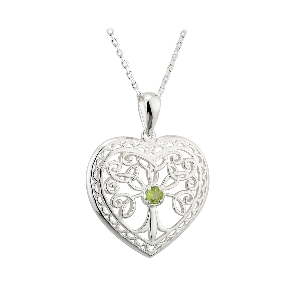 Tree of Life Sterling Silver Heart Pendant with 18" Silver Chain