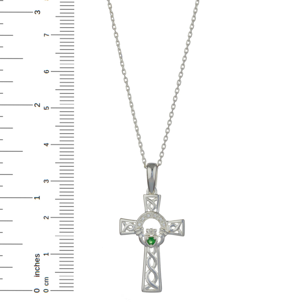 Celtic Cross Pendant Silver incorporating Claddagh Necklace Design,18" Silver Chain