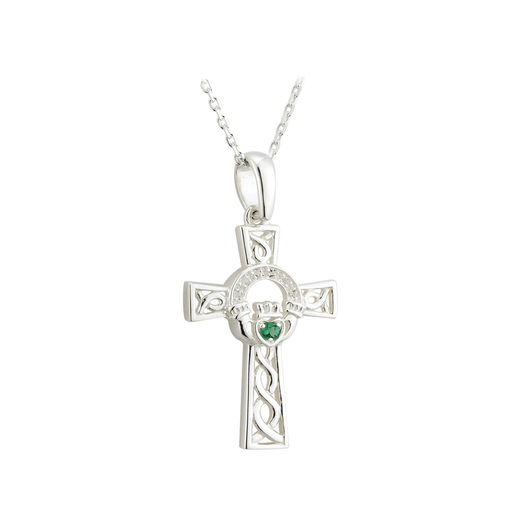 Celtic Cross Pendant Silver incorporating Claddagh Necklace Design,18" Silver Chain