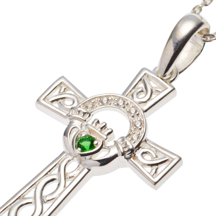 Celtic Cross Pendant Silver incorporating Claddagh Necklace Design,18" Silver Chain
