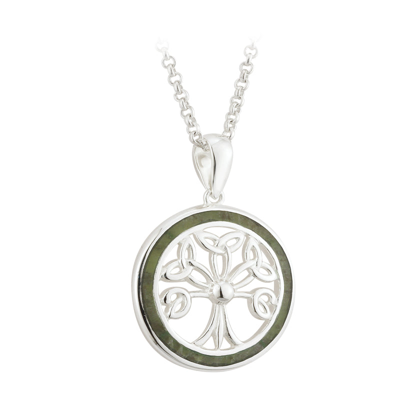 Tree of Life Pendant Sterling Silver & Connemara Marble with 18" Silver Chain