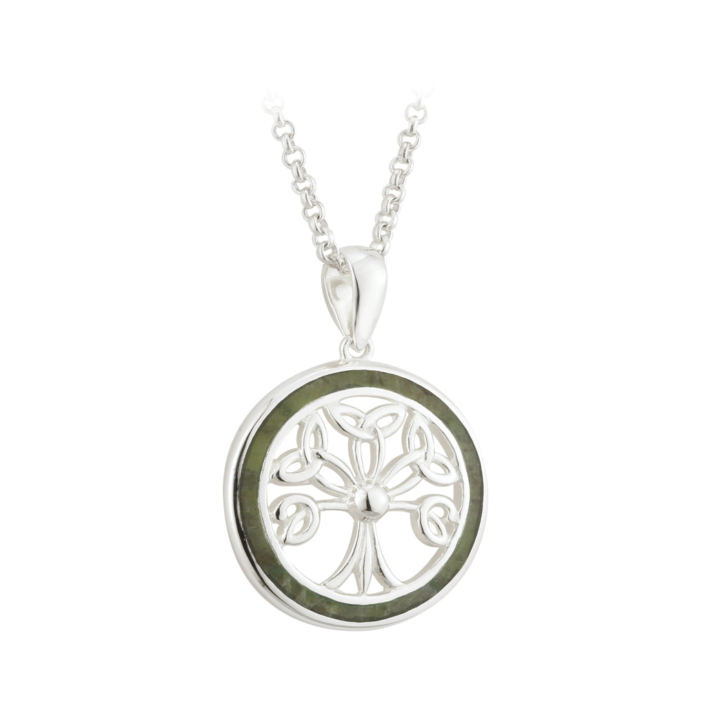 Tree of Life Pendant Sterling Silver & Connemara Marble with 18" Silver Chain