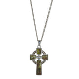 Celtic Cross with Irish Connemara Green Marble Pendant Rhodium Plated Base Metal