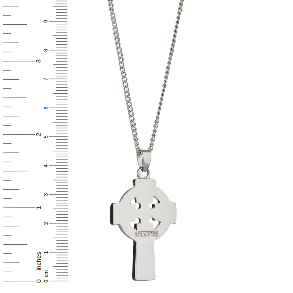 Celtic Cross with Irish Connemara Green Marble Pendant Rhodium Plated Base Metal