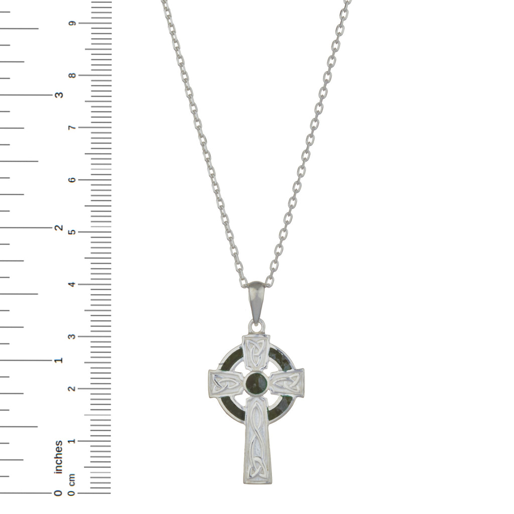 Celtic Cross Necklace For Women In Silver with Connemara Marble on 18" chain