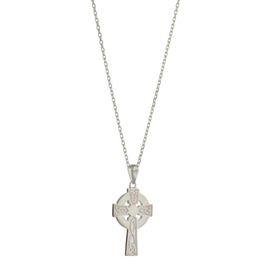 Celtic Cross Necklace For Women In Silver with Connemara Marble on 18" chain