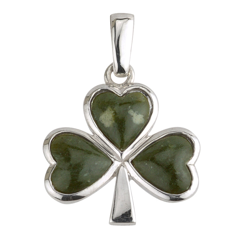 Shamrock Sterling Silver Pendant with Irish Connemara Green Marble with 18" Silver Chain